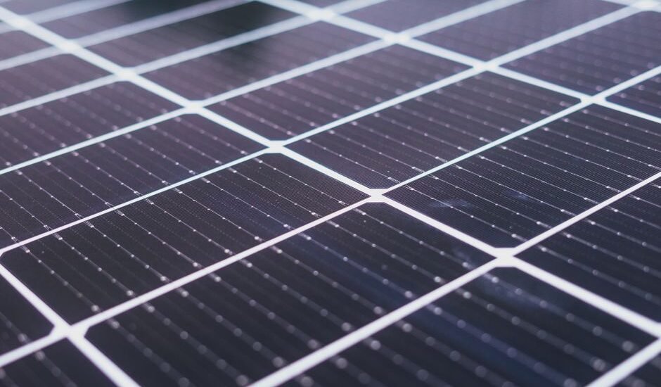 Detailed view of a solar panel surface, relevant to folding solar panel kits.