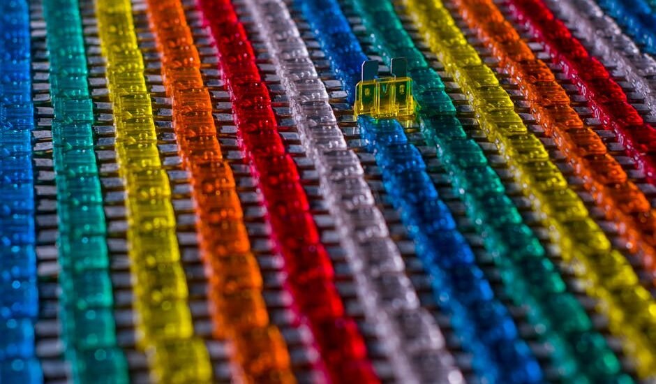 A variety of colorful inline fuses, illustrating options for off-grid power systems.