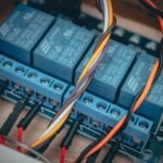 Close-up of an auto start module's wiring, relevant to generator setups.