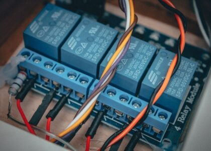 Close-up of an auto start module's wiring, relevant to generator setups.