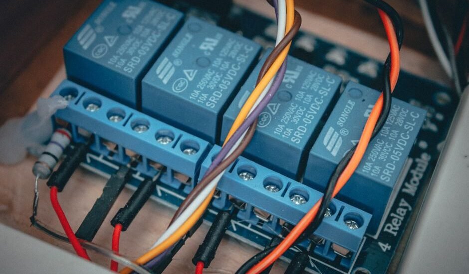 Close-up of an auto start module's wiring, relevant to generator setups.