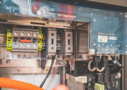 Detailed view of an inverter's internal components, illustrating power factor concepts.